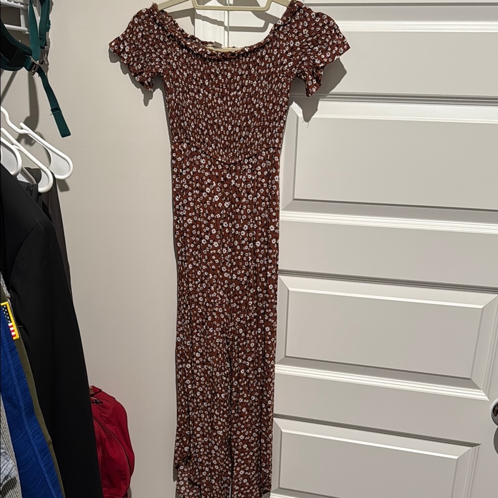 Floral Off-Shoulder Brown Jumpsuit